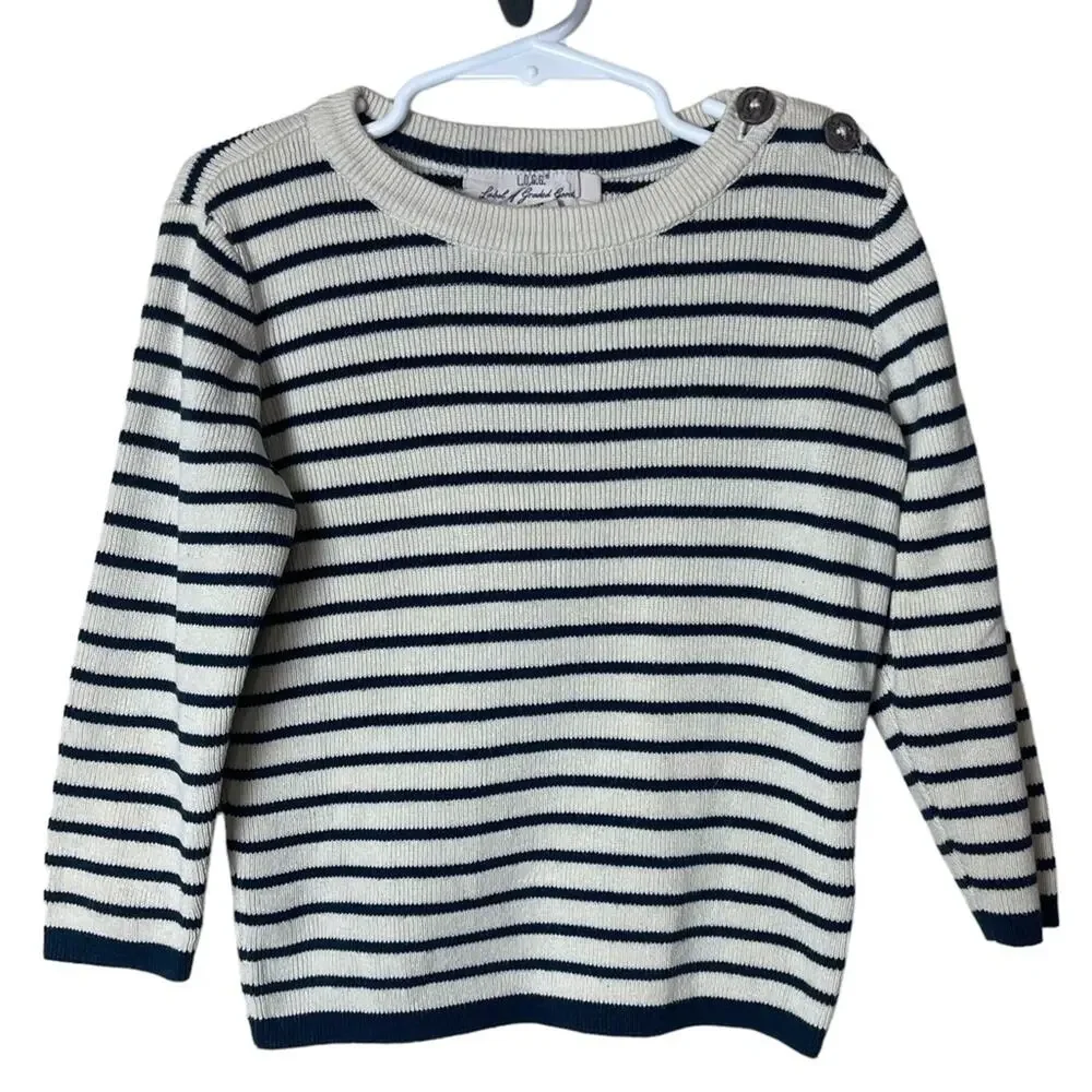 L.O.G.G. by H&M Striped Crew Neck Long Sleeve Sweater Ivory Navy Size 4 Boys